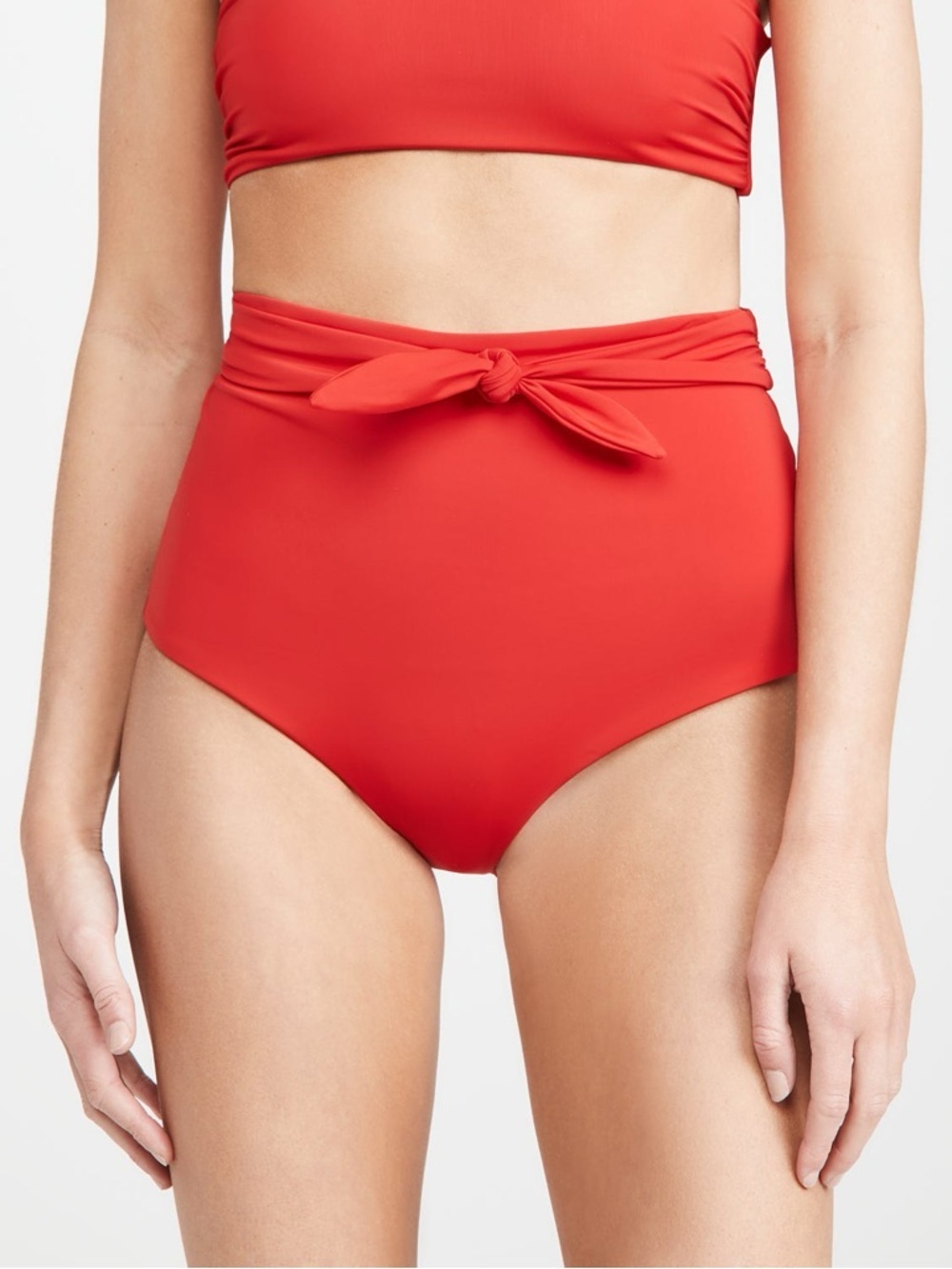 Mara Hoffman Jay High Waisted Tie Front Bikini Bottom in Red Size Large NWT